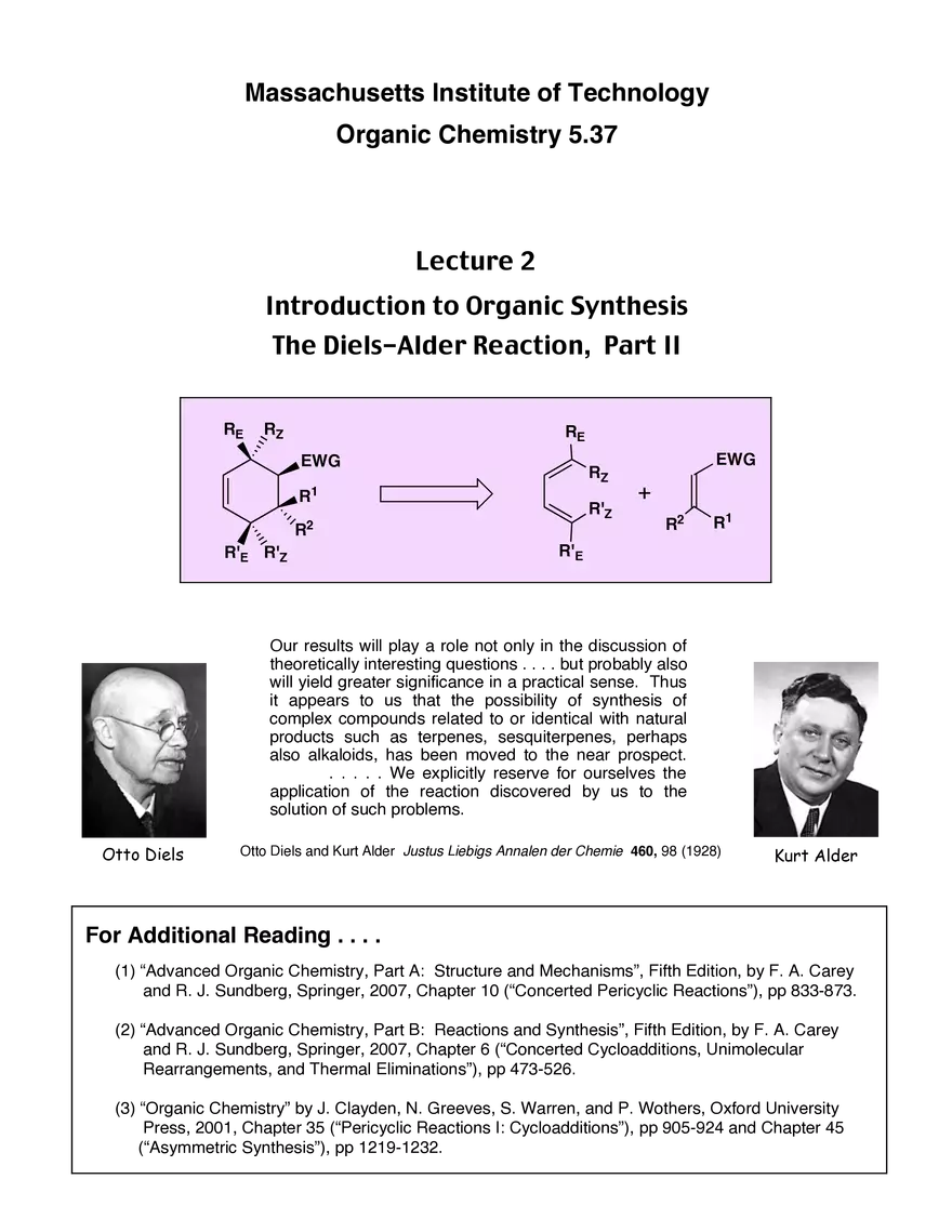 Introduction to Organic Synthesis: The Diels-Alder Reaction, Part II - Page 1