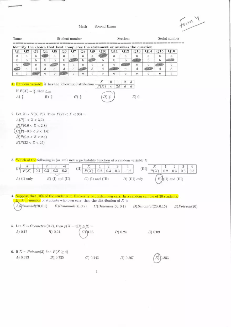 Math Second Exam 2020 - Page 1