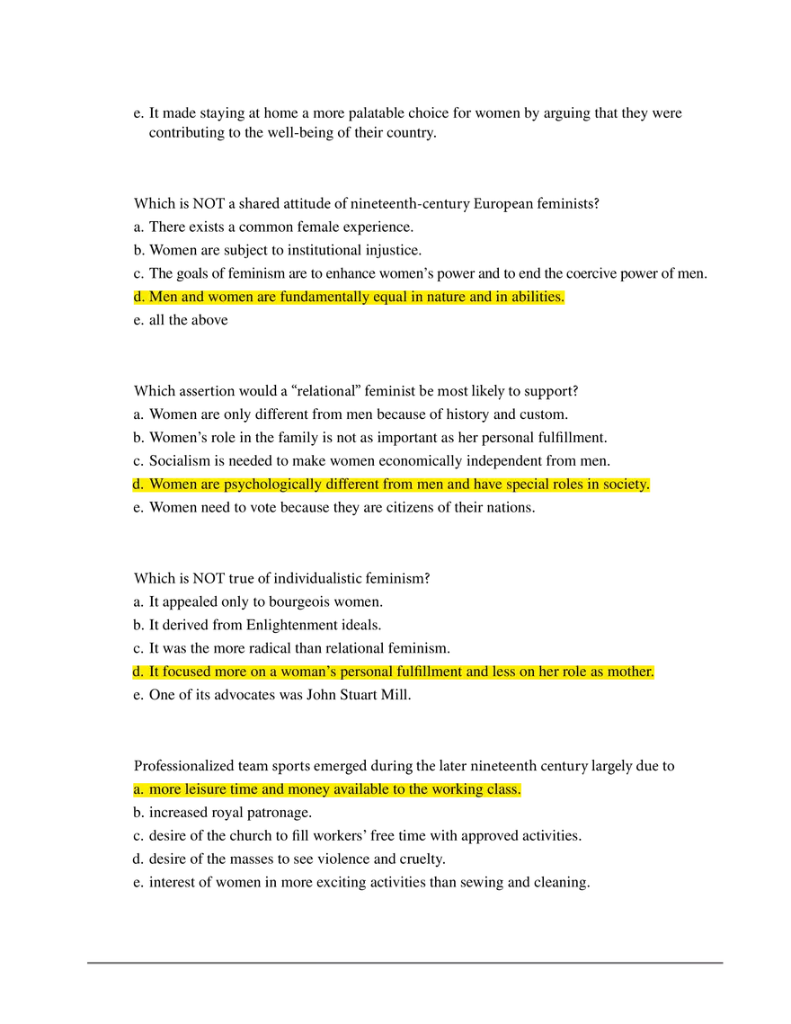 Multiple-Choice Questions for Feminism, Socialism, Feminist Socialism in the Nineteenth Century - Page 2