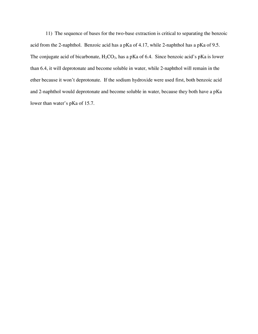 Two-Base Extraction of Benzoic Acid, 2-Naphthol, and Naphthalene from Unknown Sample # 131 - Page 9