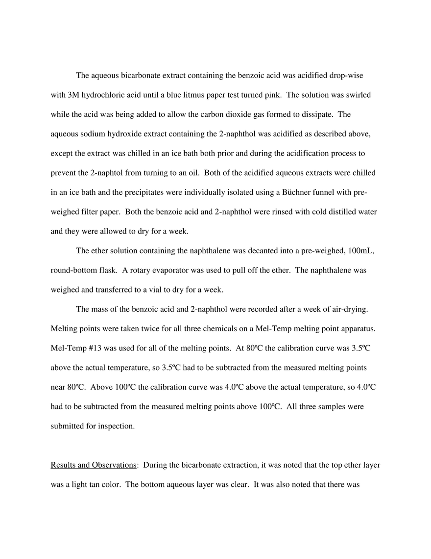 Two-Base Extraction of Benzoic Acid, 2-Naphthol, and Naphthalene from Unknown Sample # 131 - Page 5