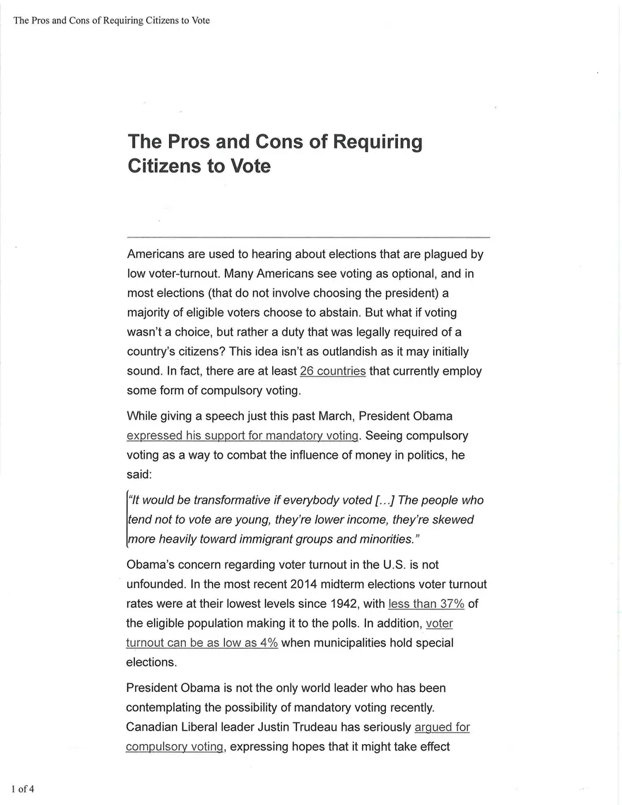 The Pros and Cons of Requiring Citizens to Vote - Page 1