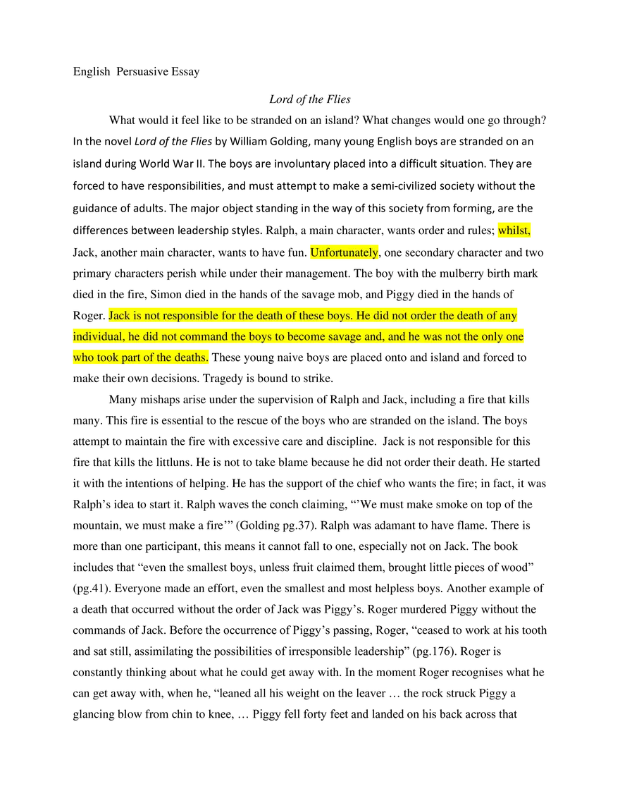 Lord of the Flies Essay - Page 1