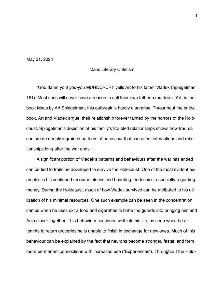 Maus Literary Criticism - Page 1