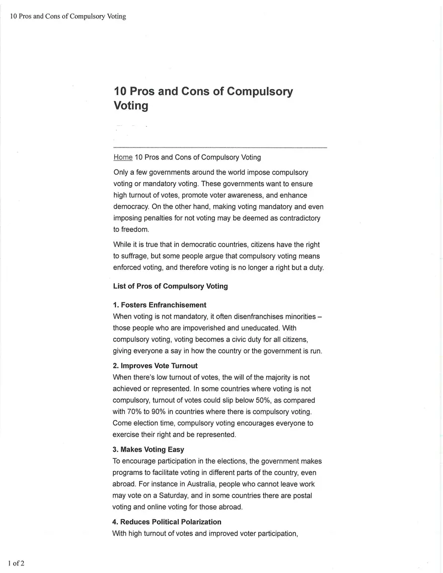 10 Pros and Cons of Compulsory Voting - Page 1