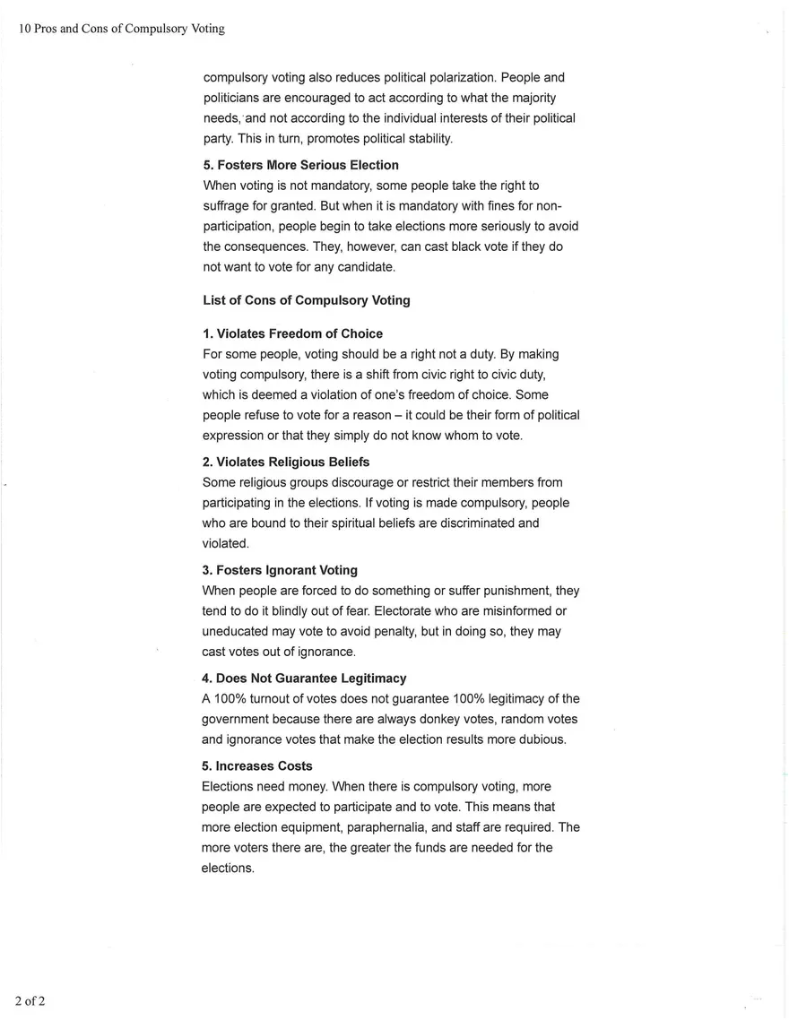 10 Pros and Cons of Compulsory Voting - Page 2