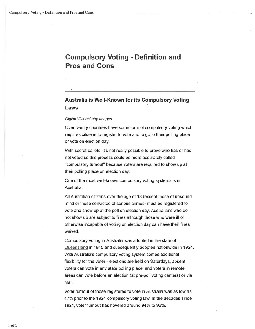 Compulsory Voting - Definition and Pros and Cons - Page 1
