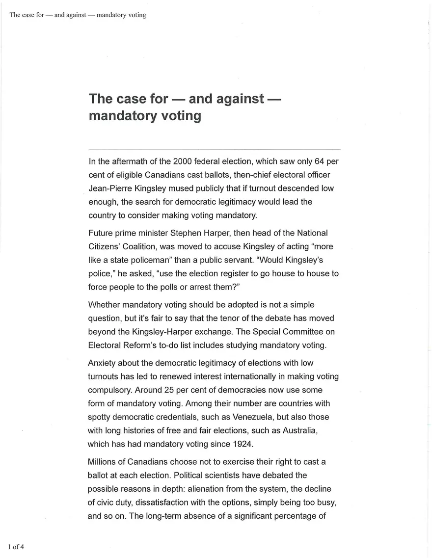 The Case for - and Agaist - Mandatory Voting - Page 1