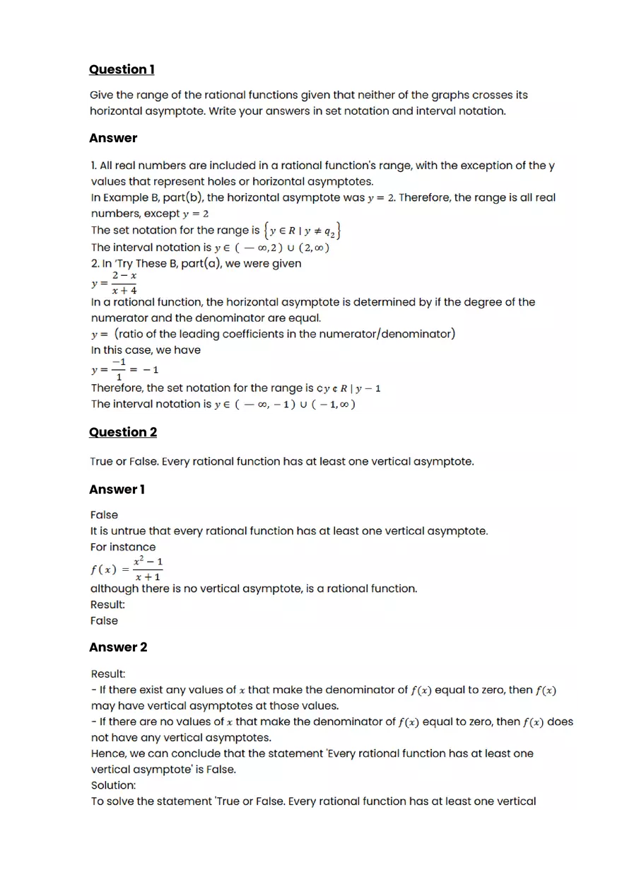 Rational functions #1 - Questions and Answers - Page 1