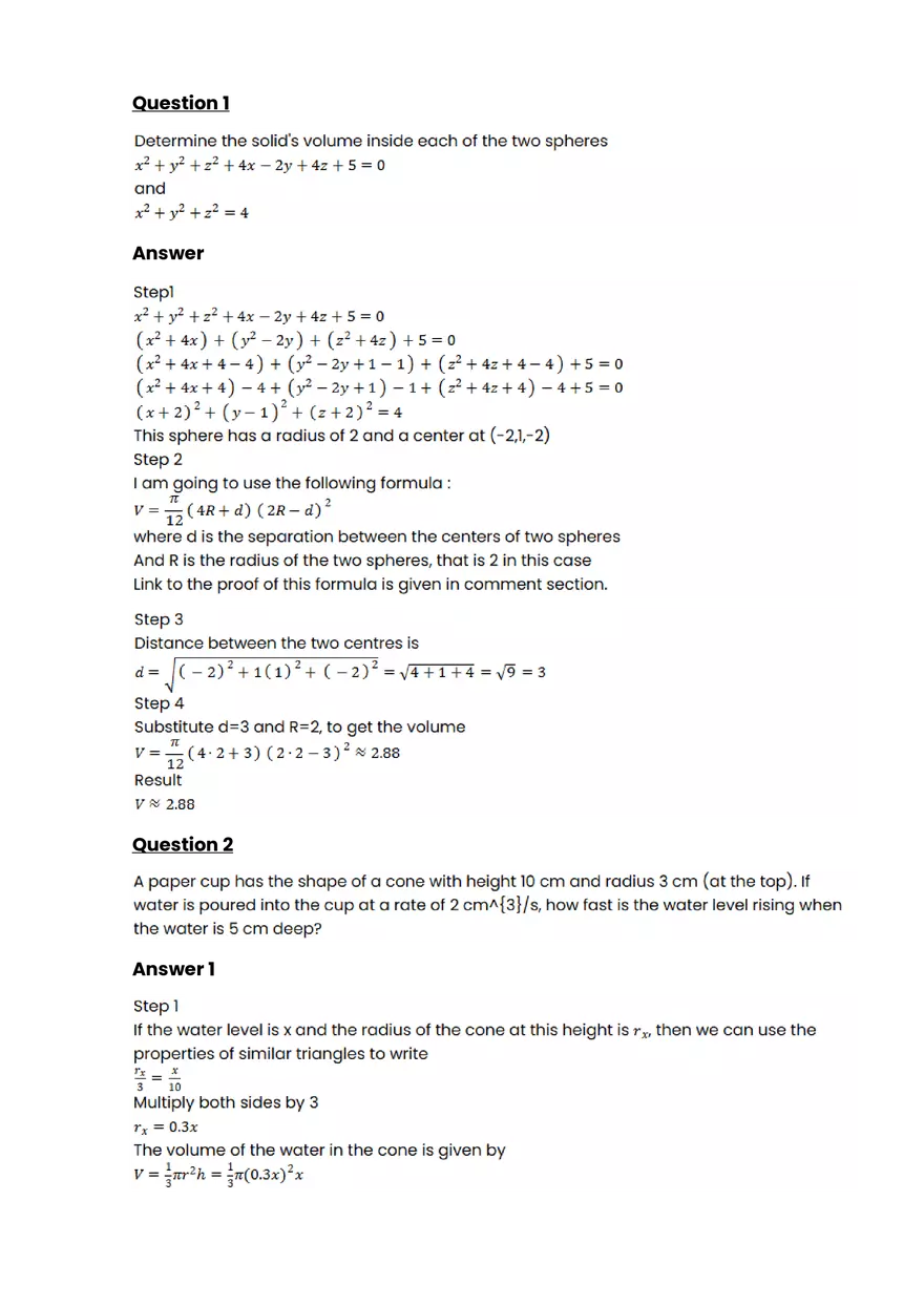 Solid Geometry #2 - Questions and Answers - Page 1