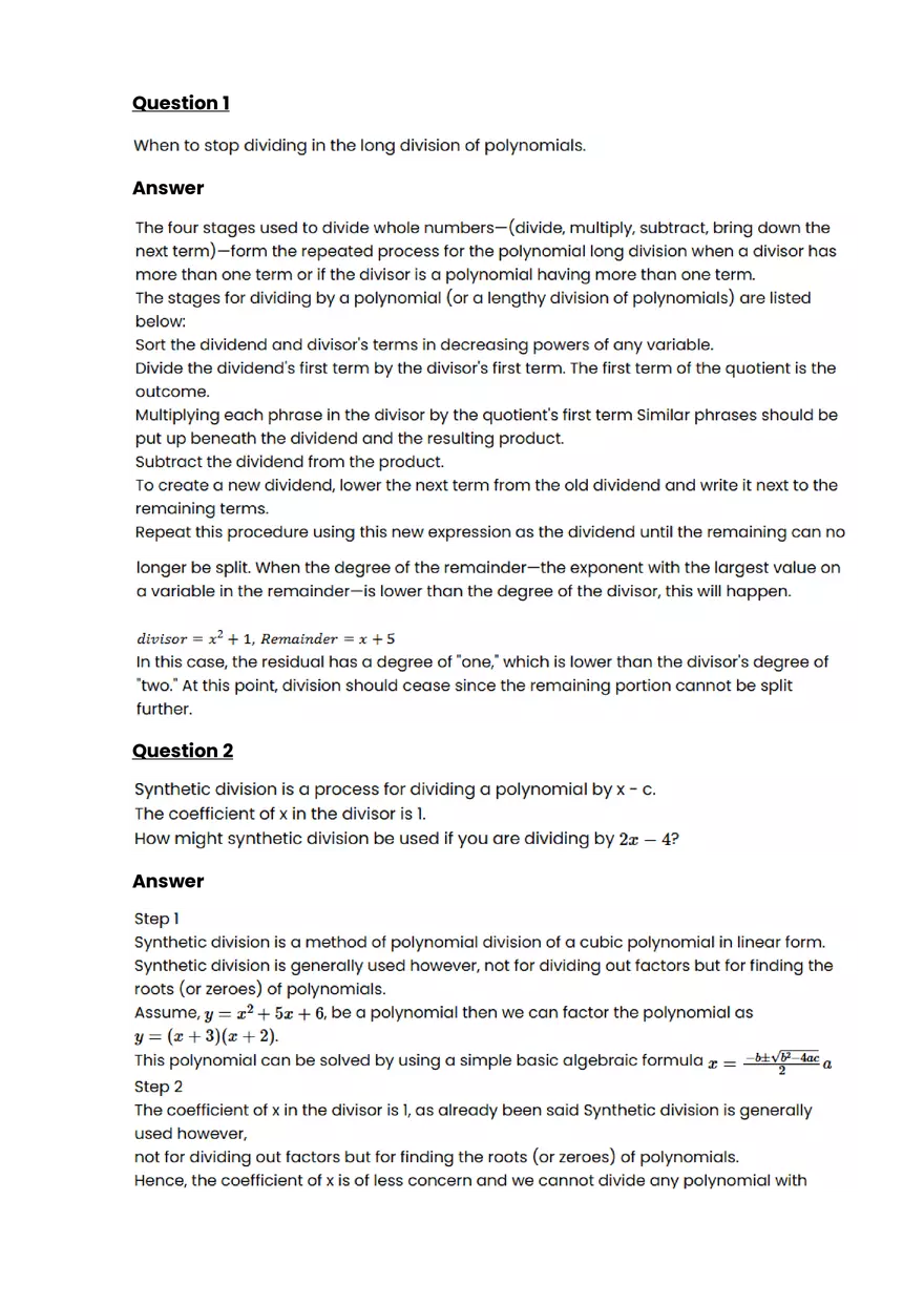 Polynomial division #1 - Questions and Answers - Page 1