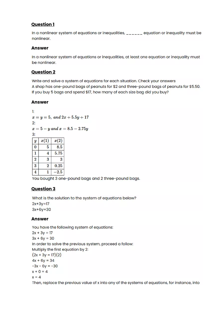 Systems of equations #2 - Questions and Answers - Page 1