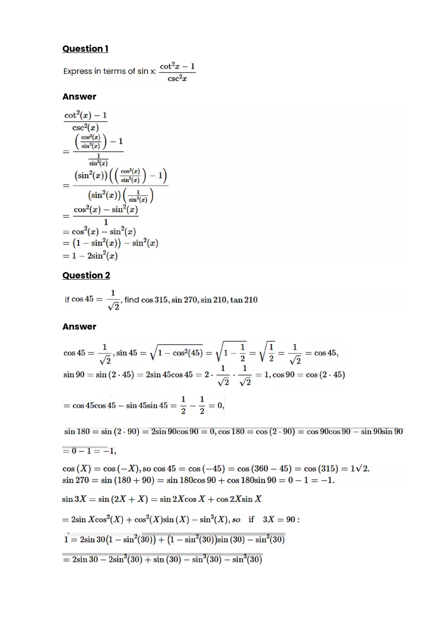 Trigonometric equations and identities #8 - Questions and Answers - Page 1