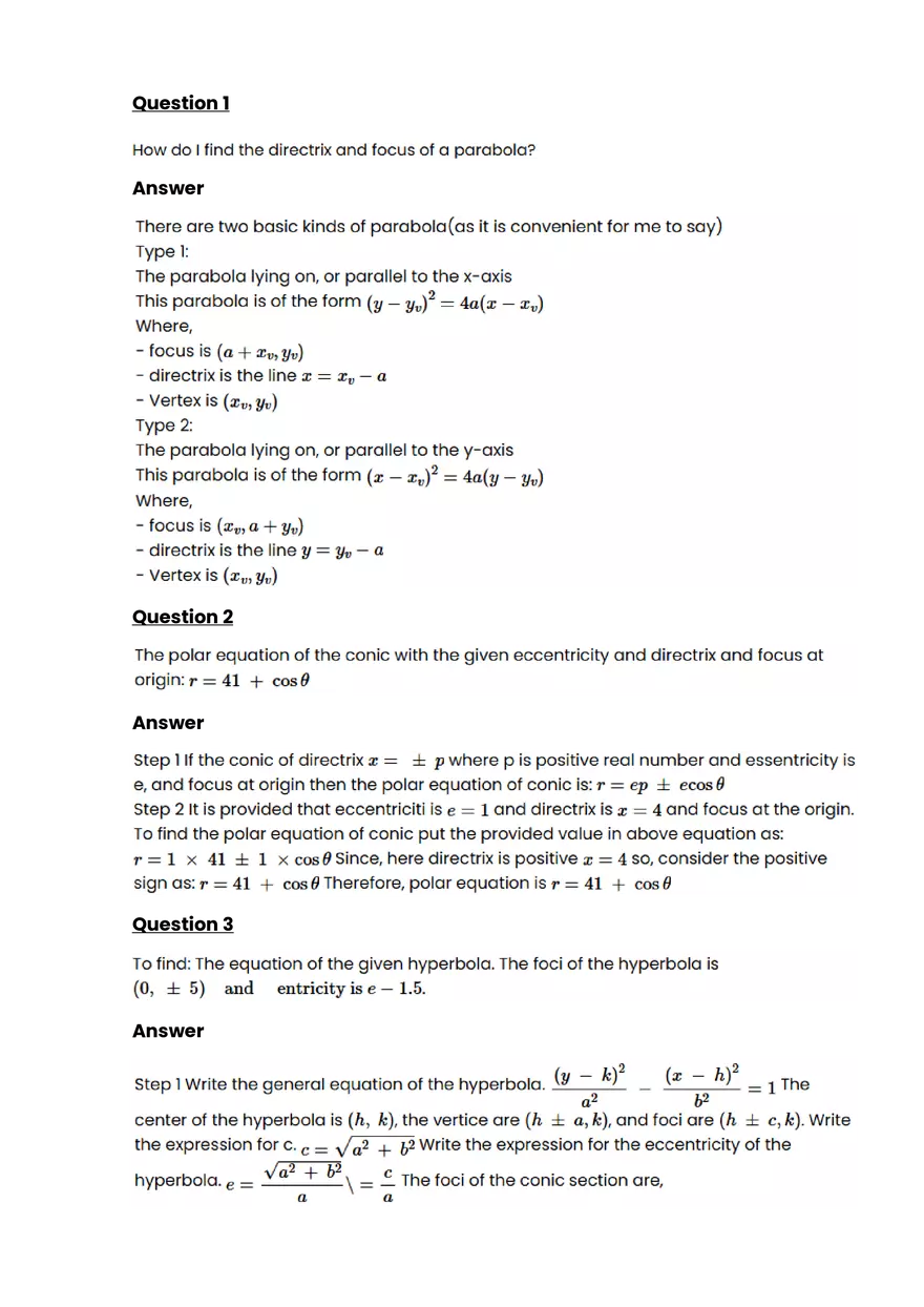 Conic sections #5 - Questions and Answers - Page 1