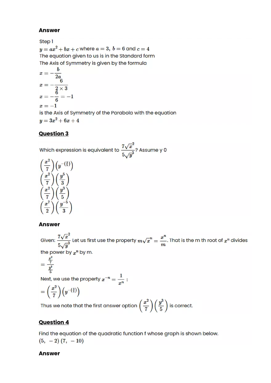Quadratic function and equation #1 - Questions and Answers - Page 2