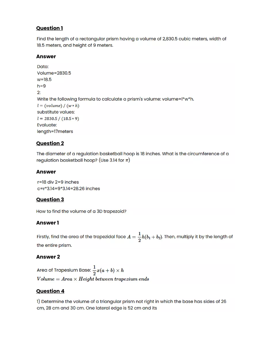Solid Geometry #8 - Questions and Answers - Page 1