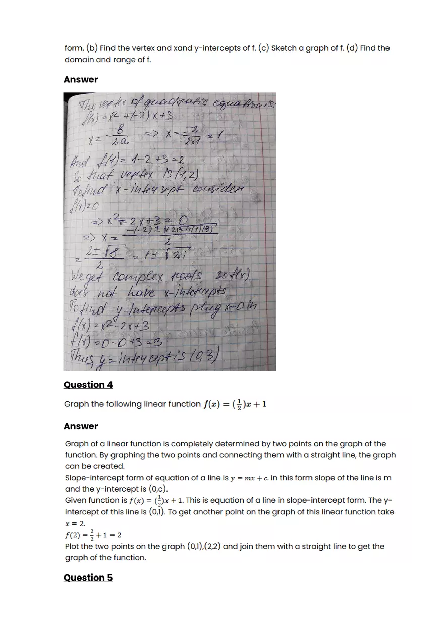 Quadratic function and equation #5 - Questions and Answers - Page 2