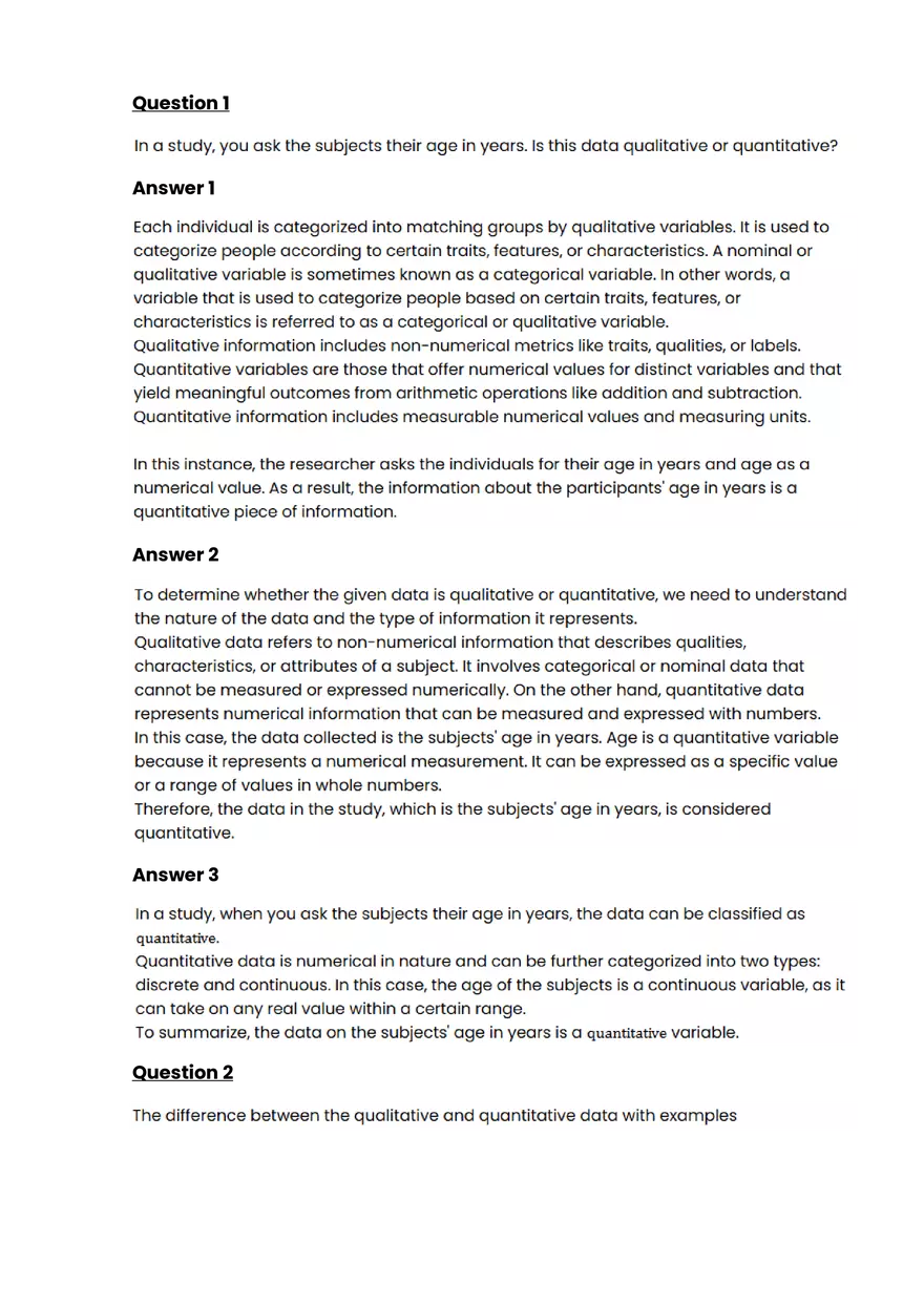 Describing quantitative data #1 - Questions and Answers - Page 1