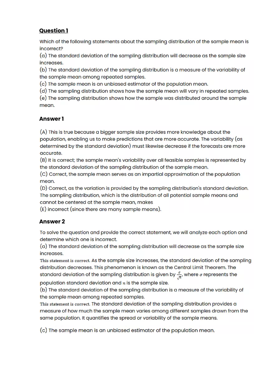 Sampling distributions #2 - Questions and Answers - Page 1