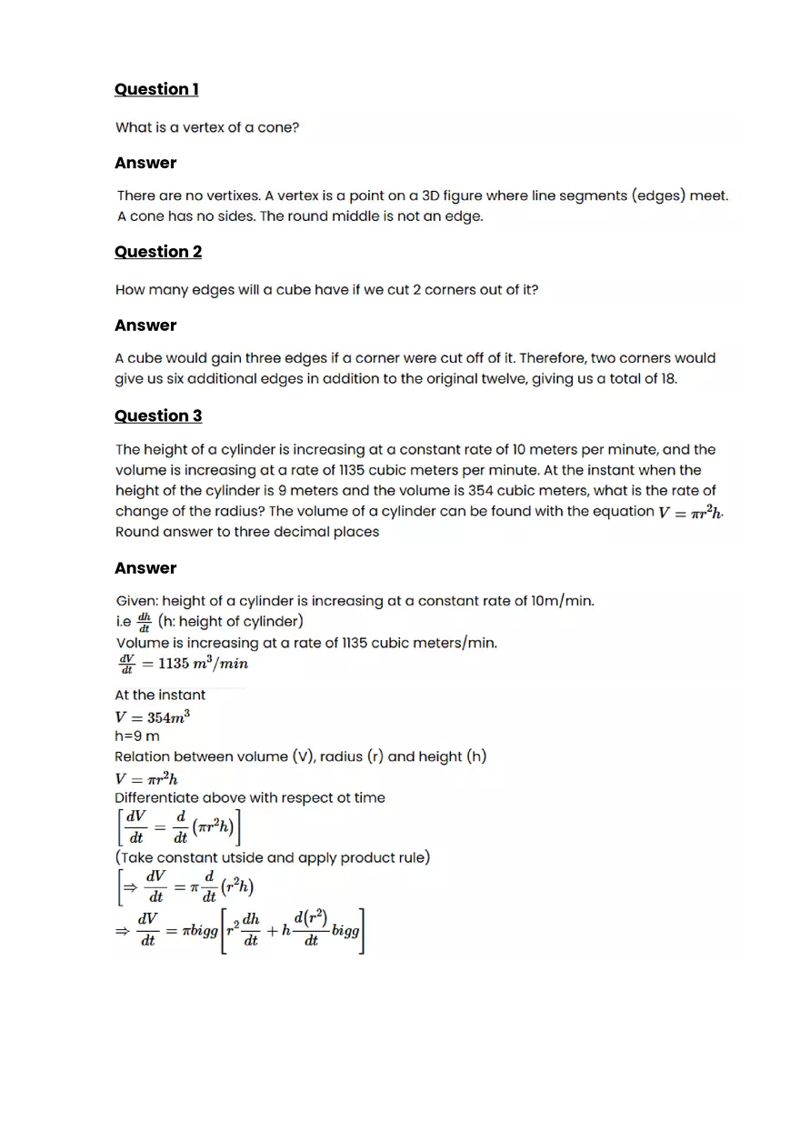 Solid Geometry #6 - Questions and Answers - Page 1