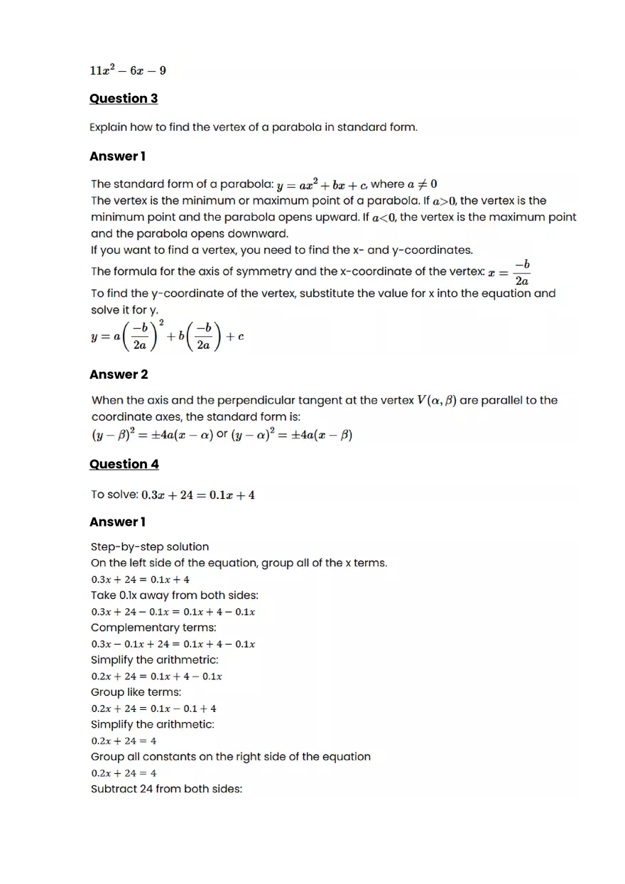 Quadratic function and equation #11 - Questions and Answers - Page 3