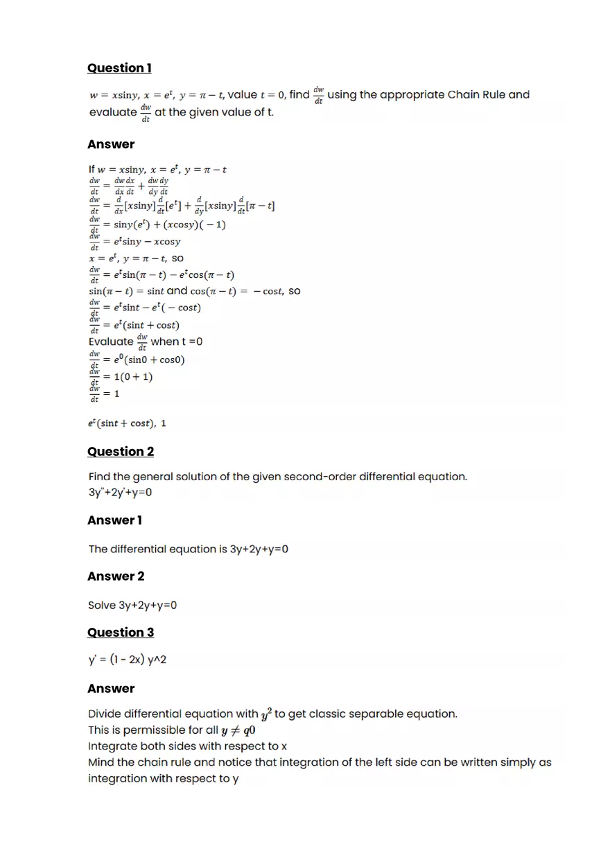 Differential equations #4 - Questions and Answers - Page 1