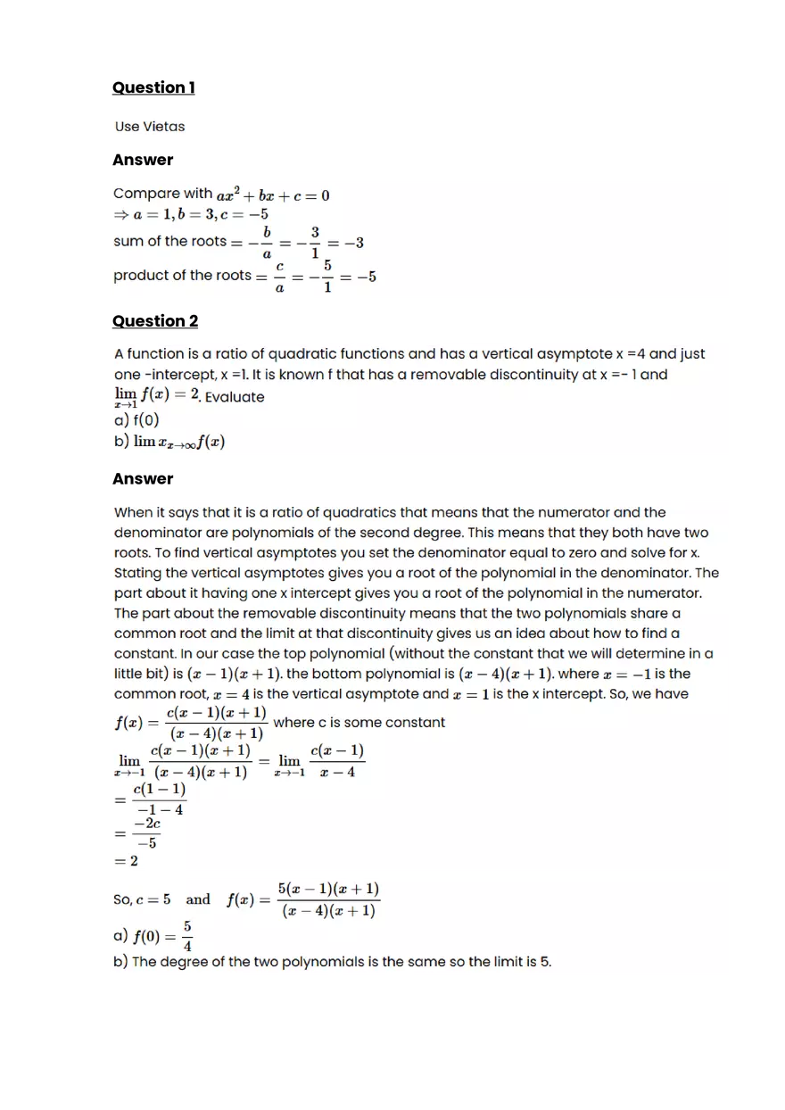 Quadratic function and equation #16 - Questions and Answers - Page 1