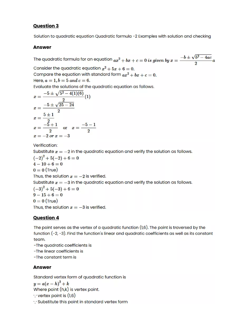 Quadratic function and equation #16 - Questions and Answers - Page 2