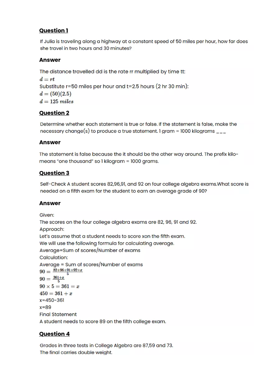 Upper level algebra #1 - Questions and Answers - Page 1