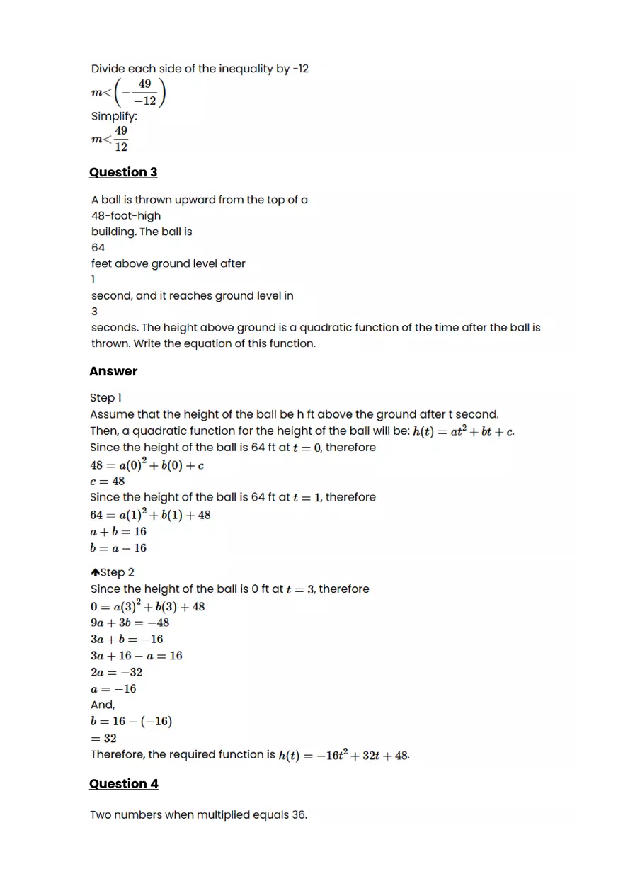 Quadratic function and equation #18 - Questions and Answers - Page 2