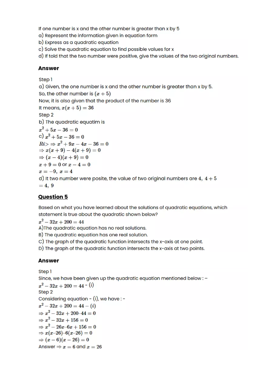 Quadratic function and equation #18 - Questions and Answers - Page 3