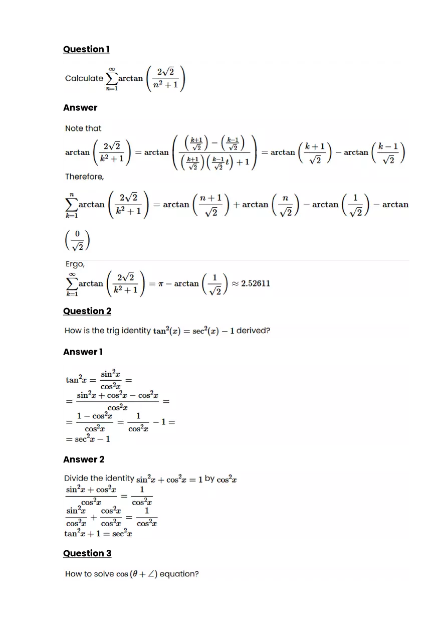 Trigonometry #9 - Questions and Answers - Page 1