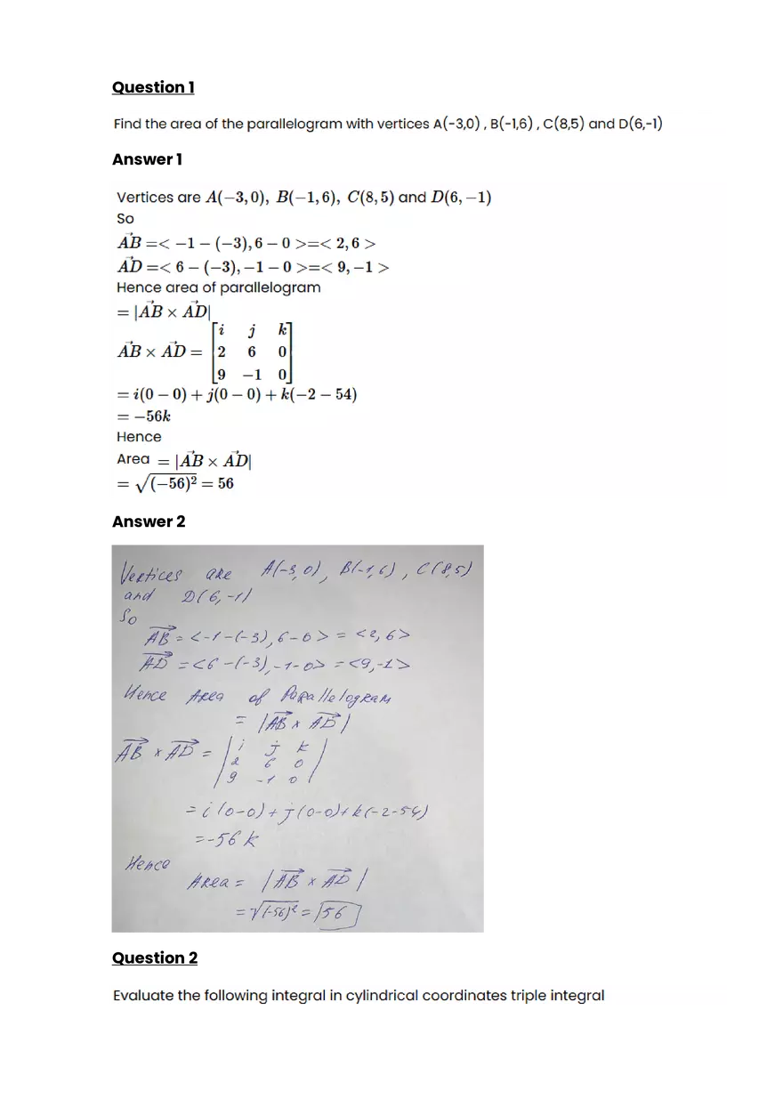 Parametric equations, polar coordinates, and vector-valued functions #1 - Questions and Answers - Page 1