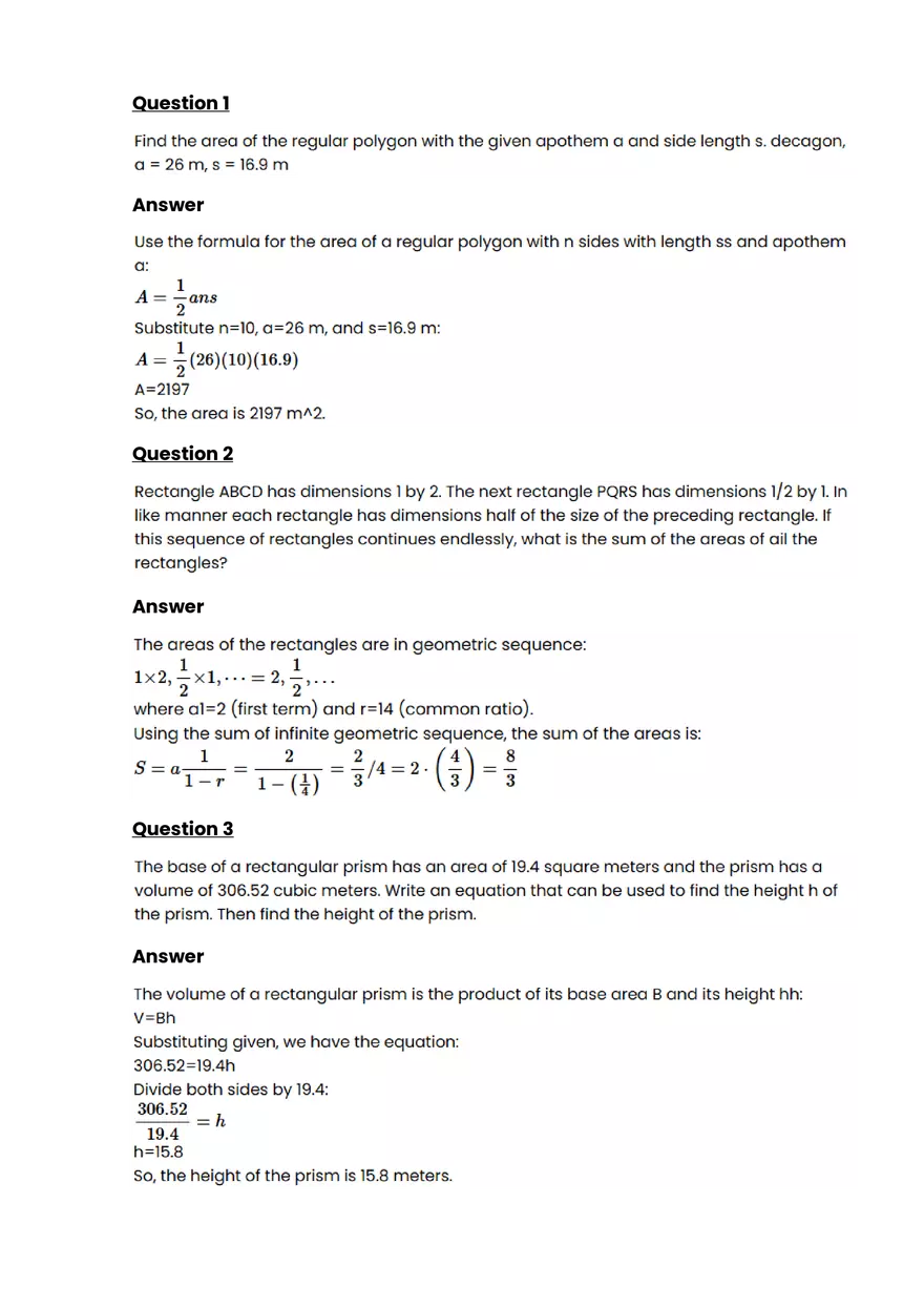 Solid Geometry #4 - Questions and Answers - Page 1