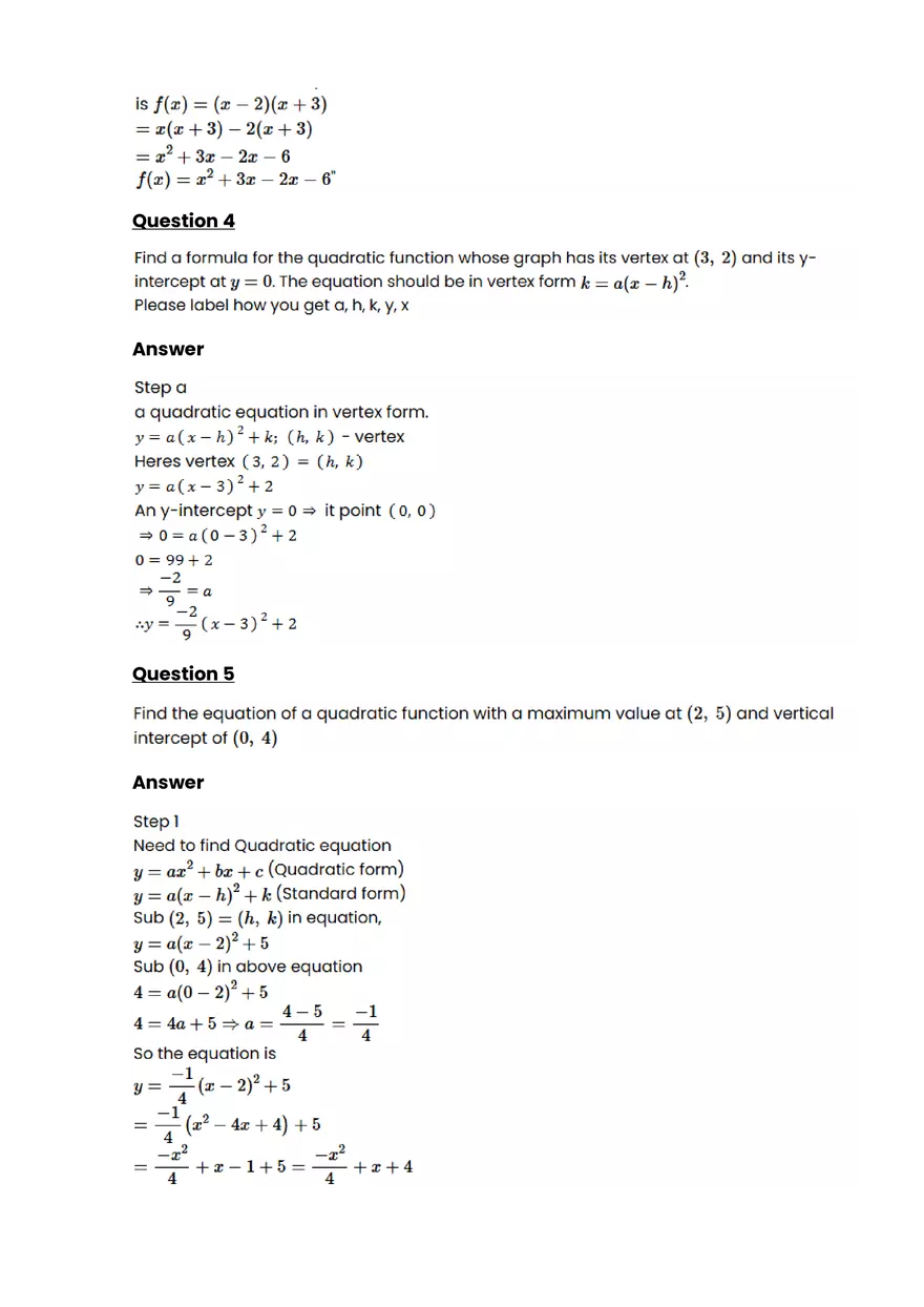 Quadratic function and equation #7 - Questions and Answers - Page 3