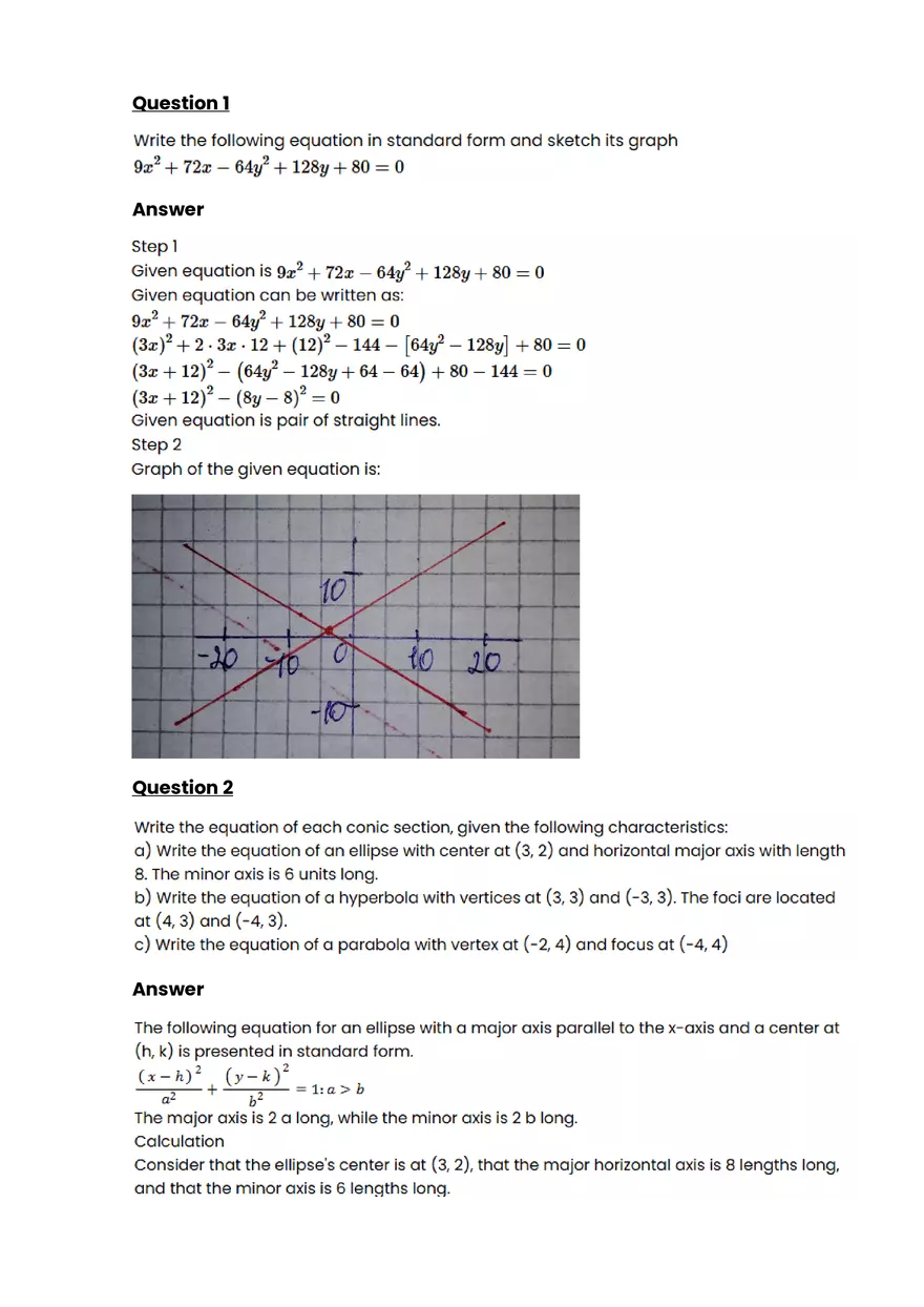 Conic sections #4 - Questions and Answers - Page 1