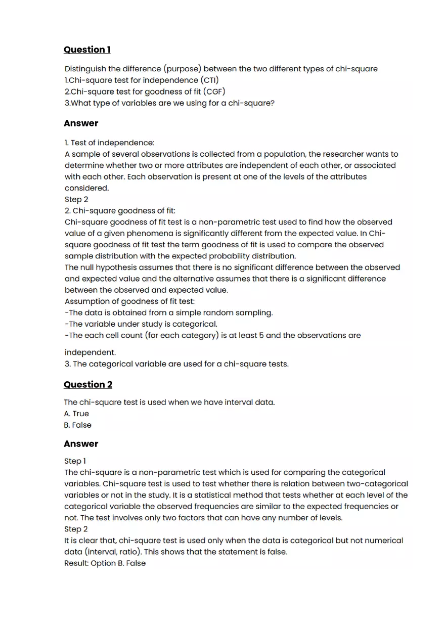 Chi-square tests #2 - Questions and Answers - Page 1