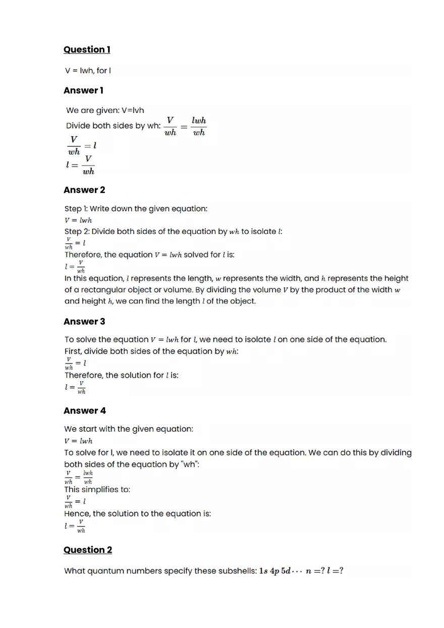 Equations, expressions, and inequalitie #1 - Questions and Answers - Page 1