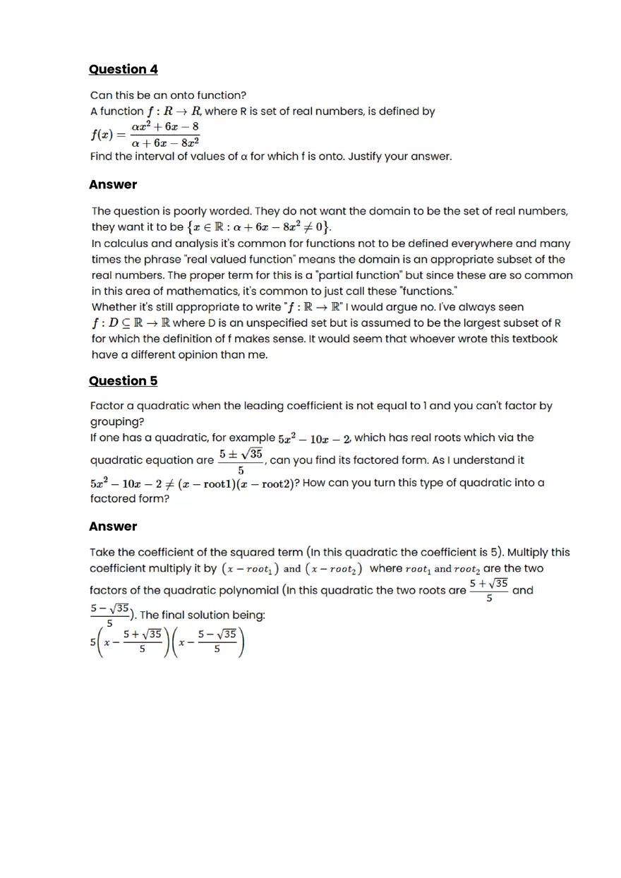 Quadratic function and equation #15 - Questions and Answers - Page 2