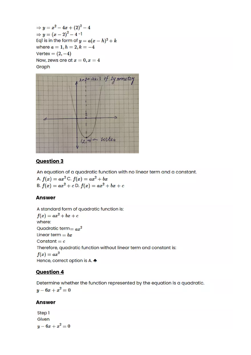 Quadratic function and equation #8 - Questions and Answers - Page 3