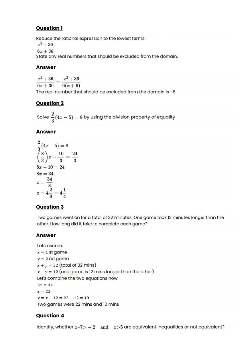 Equations, expressions, and inequalitie #7 - Questions and Answers - Page 1