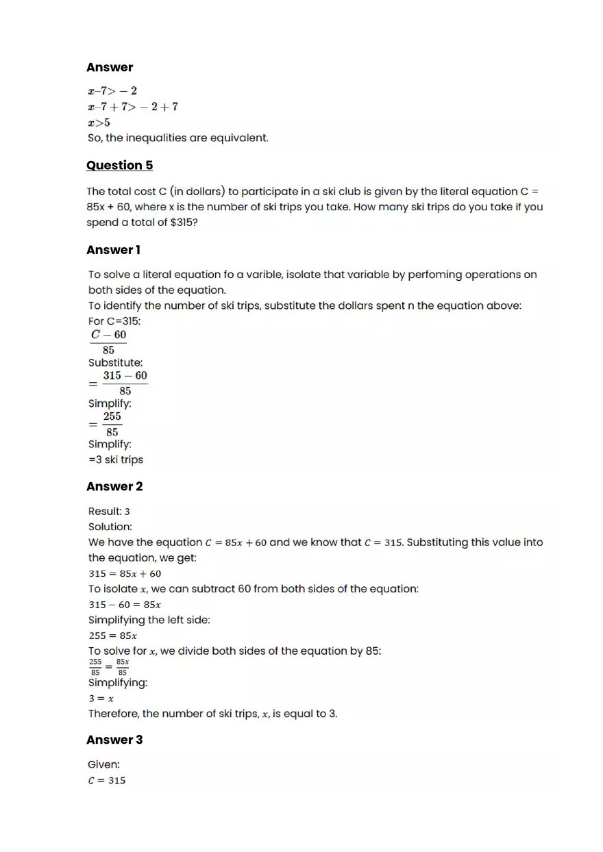 Equations, expressions, and inequalitie #7 - Questions and Answers - Page 2