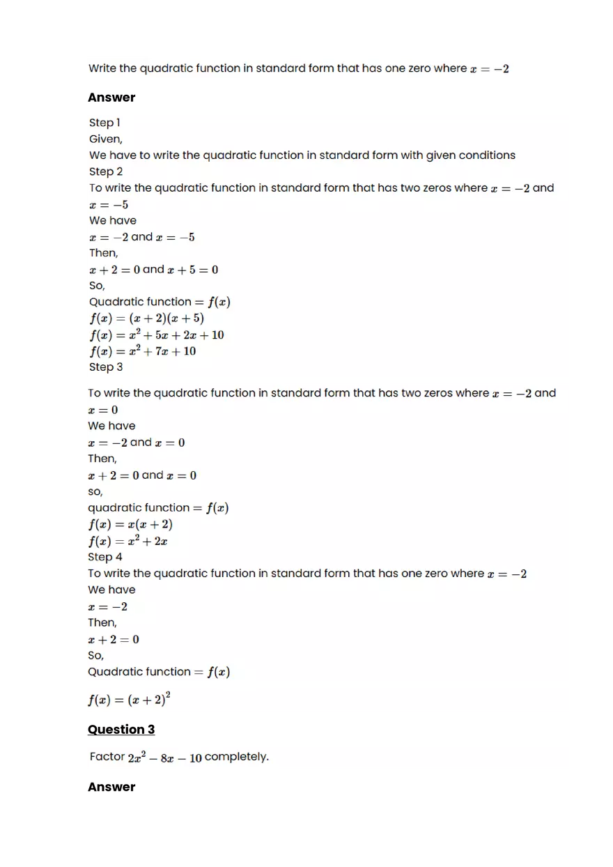Quadratic function and equation #10 - Questions and Answers - Page 2