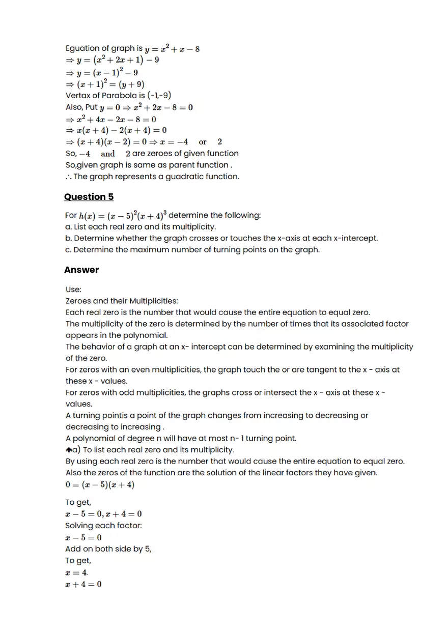 Quadratic function and equation #10 - Questions and Answers - Page 4