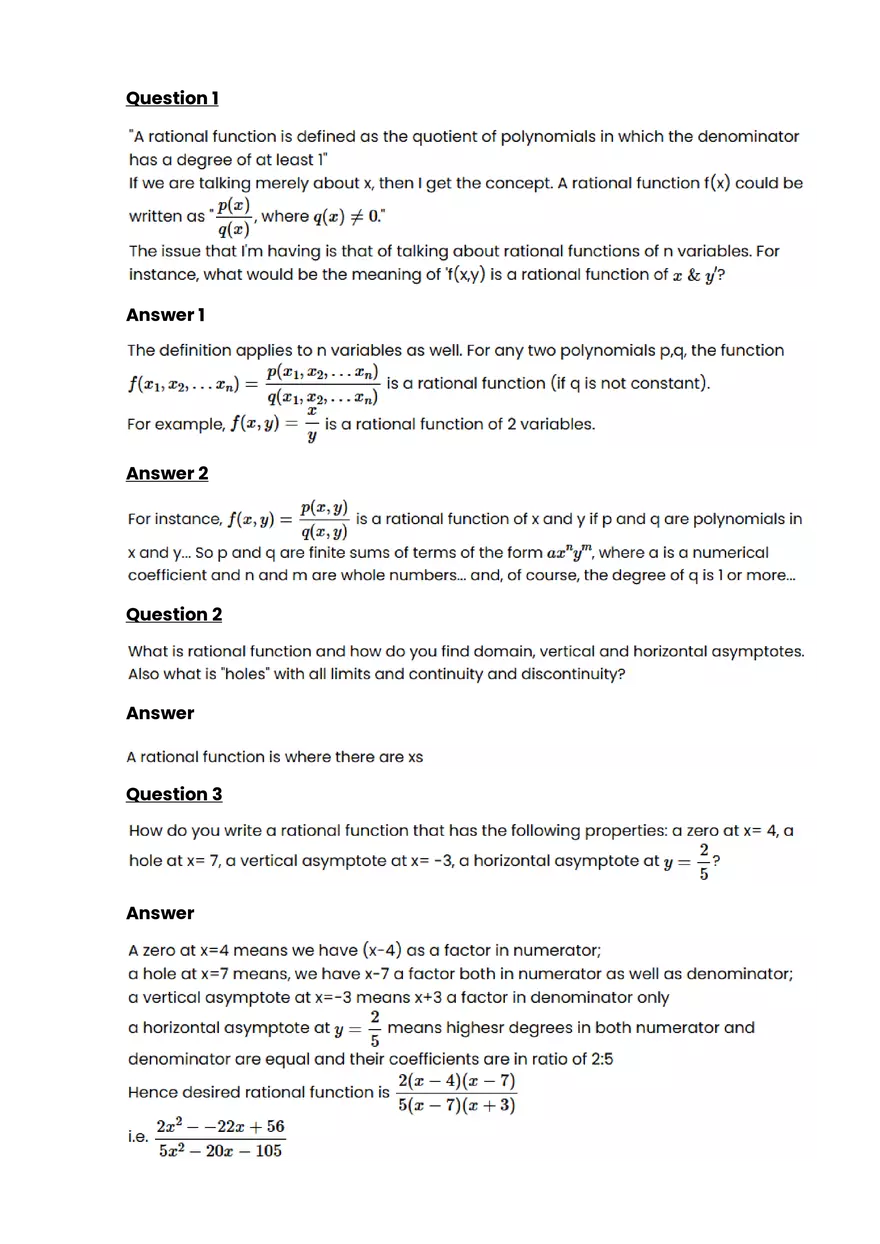 Rational functions #6 - Questions and Answers - Page 1