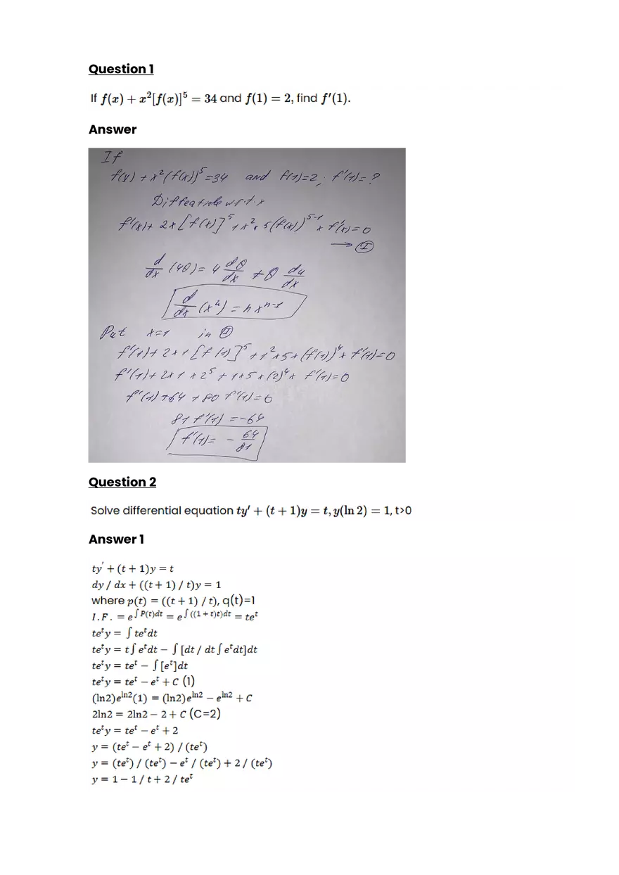 First order differential equations #1 - Questions and Answers - Page 1