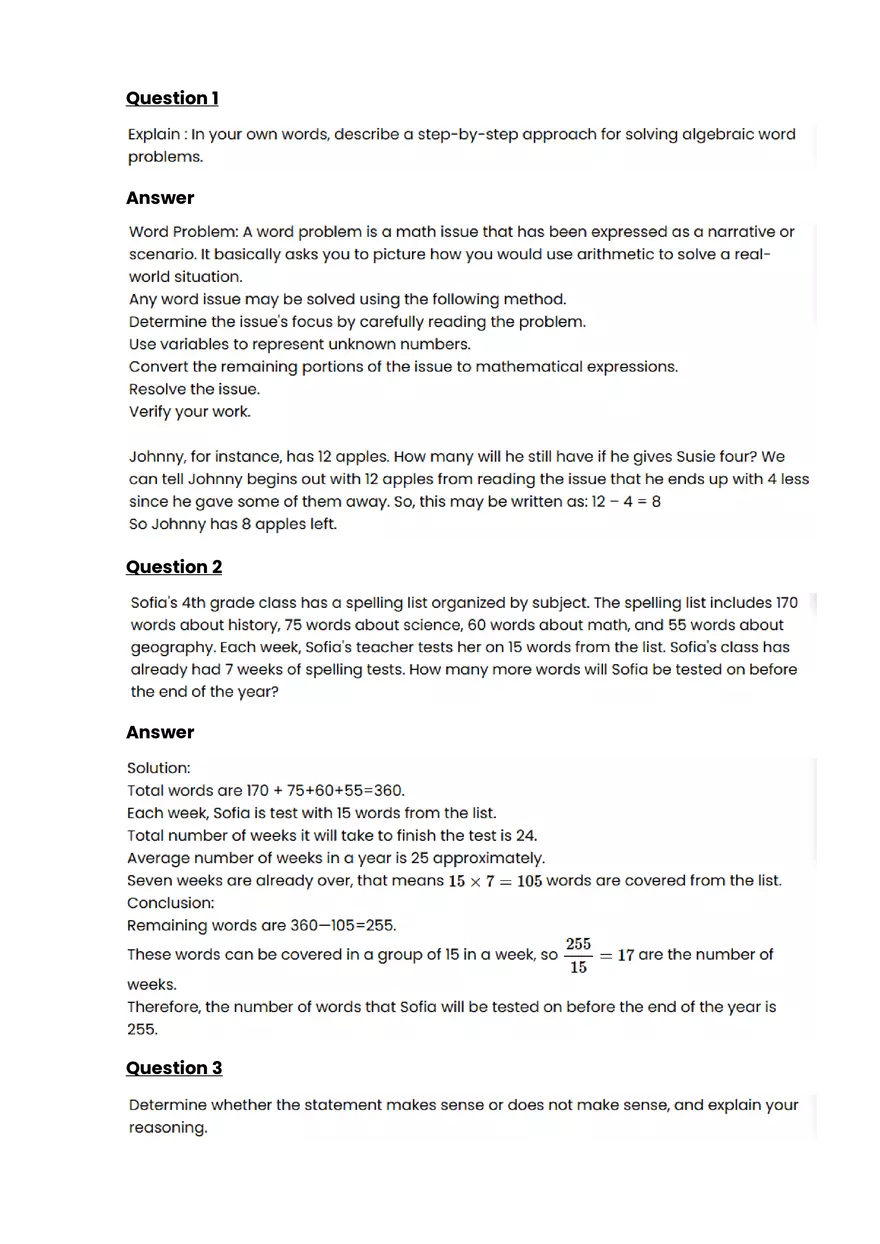 Math Word Problem #1 - Questions and Answers - Page 1