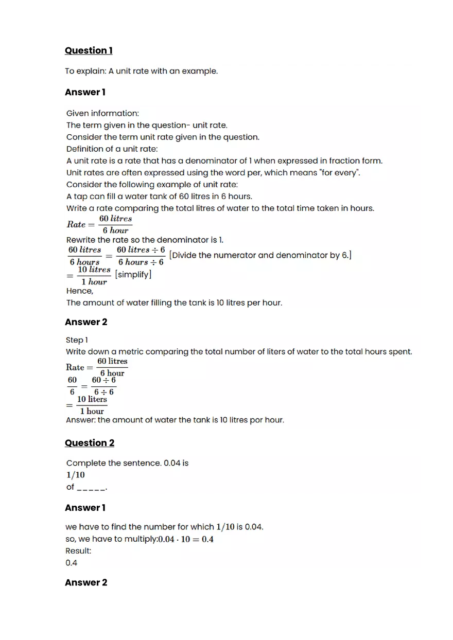 Ratios, rates, proportions #10 - Questions and Answers - Page 1