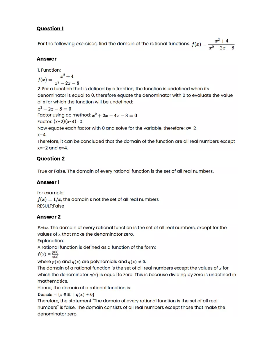 Rational functions #4 - Questions and Answers - Page 1