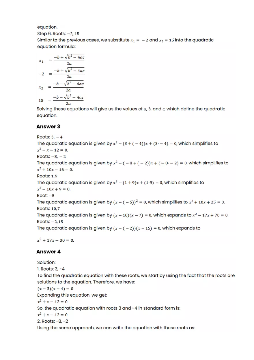 Quadratic function and equation #2 - Questions and Answers - Page 3